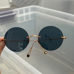Round Metal Rimless Sunglasses - Gold Frame with Dark Lenses